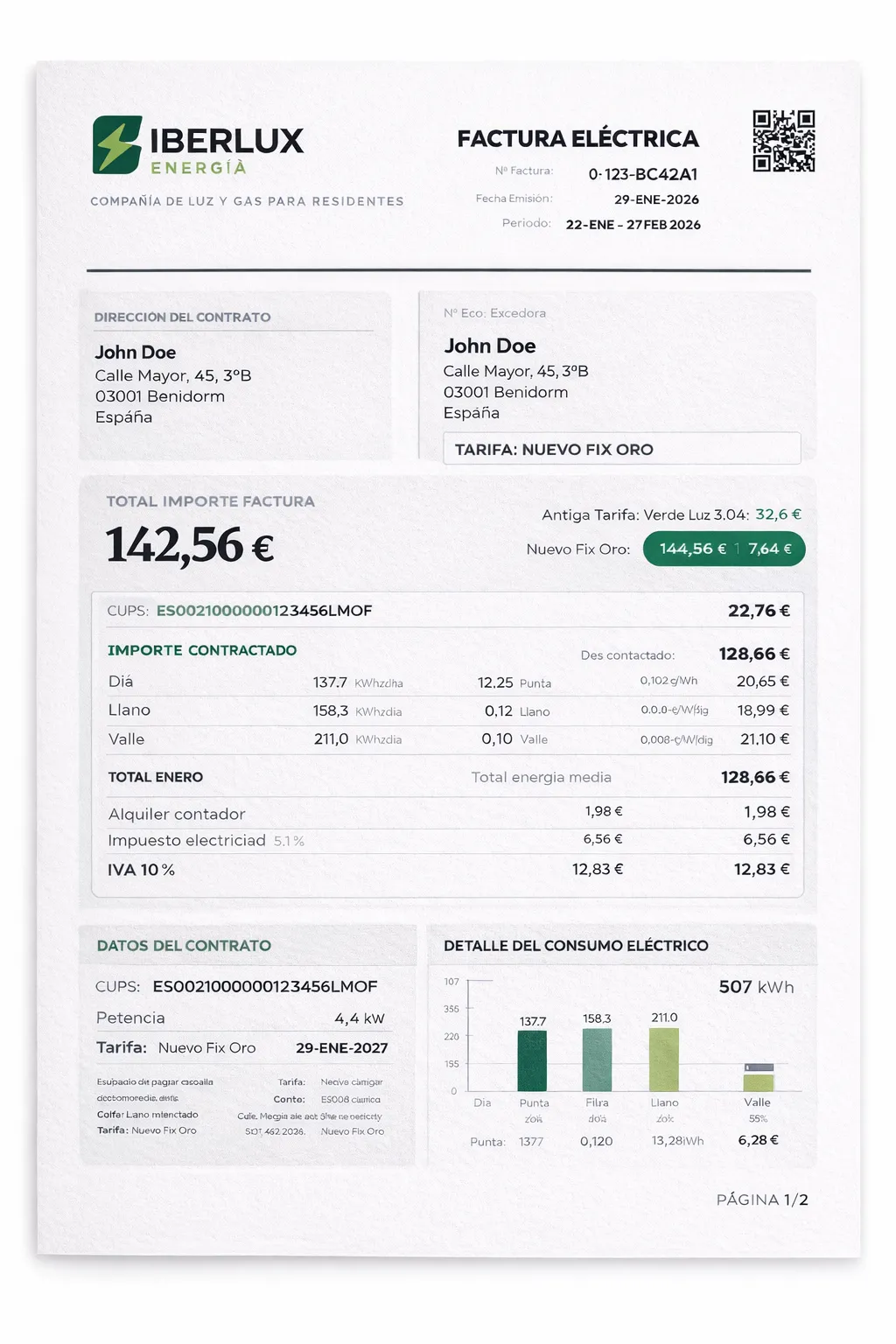 Spanish Electricity Bill Example